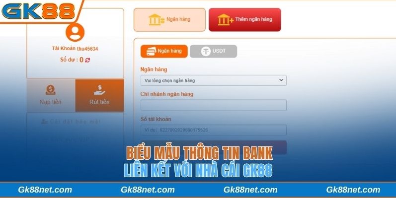 Biểu mẫu các thông tin bank liên kết với hệ thống