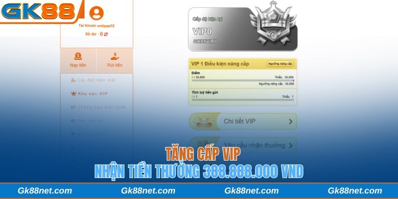 Chương trình khuyến mại GK88 tăng cấp VIP