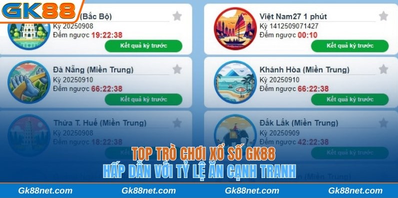 Gợi ý những trò chơi xổ số GK88 đặc biệt