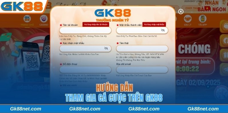 Hướng dẫn tham gia cá cược trên GK88