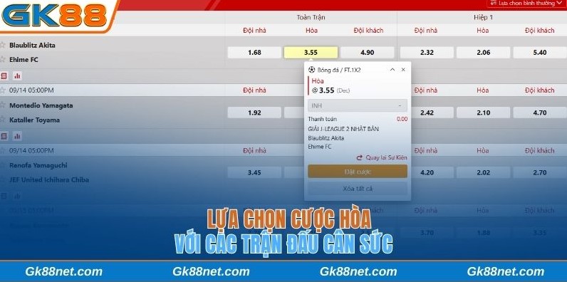 Lựa chọn cược hòa với các trận đấu cân sức